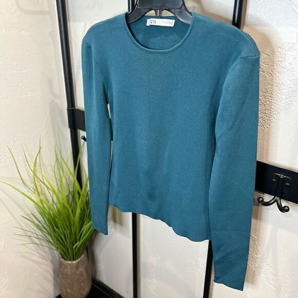 Zara ribbed teal sweater size medium - Picture 7 of 13